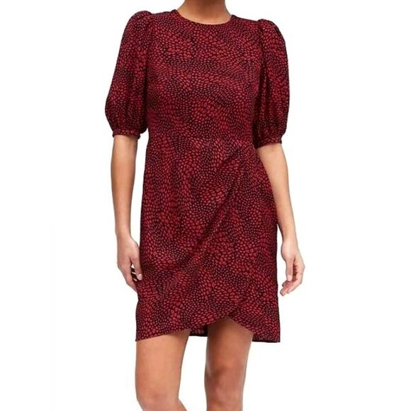Banana Republic Puff Sleeve Mini Dress Size 6 Red Black Dot Print Sheath Dress - Picture 1 of 10